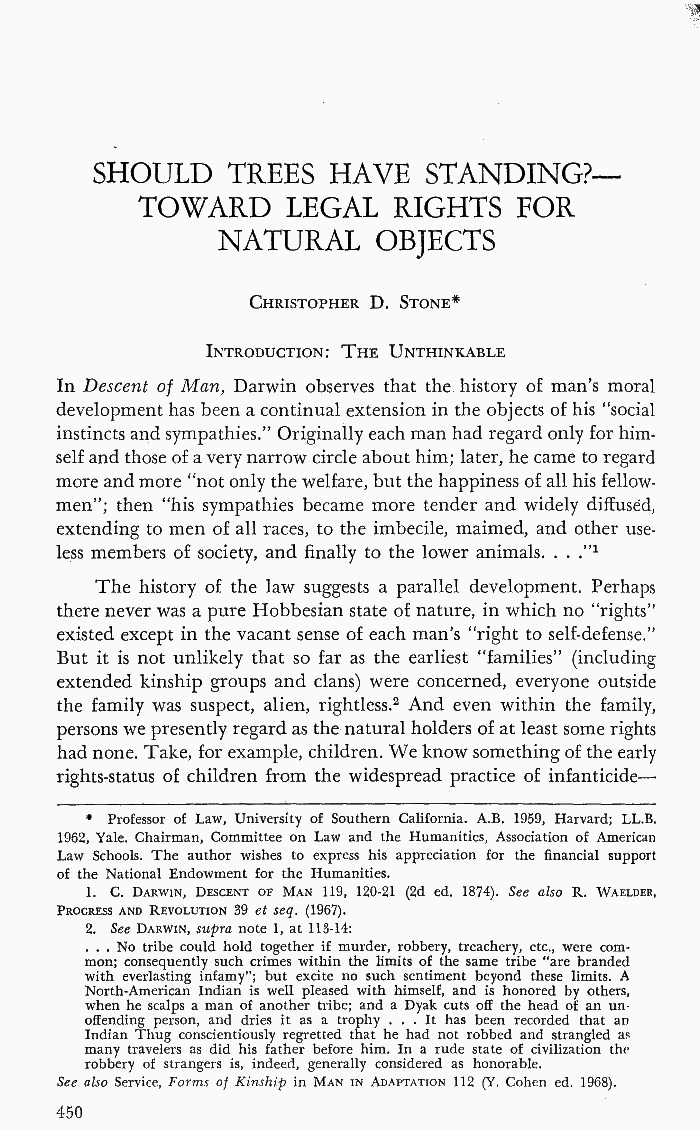 Stone Christopher D Should Trees Have Standing DocumentCloud