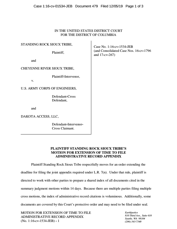Extension of Time to File Document