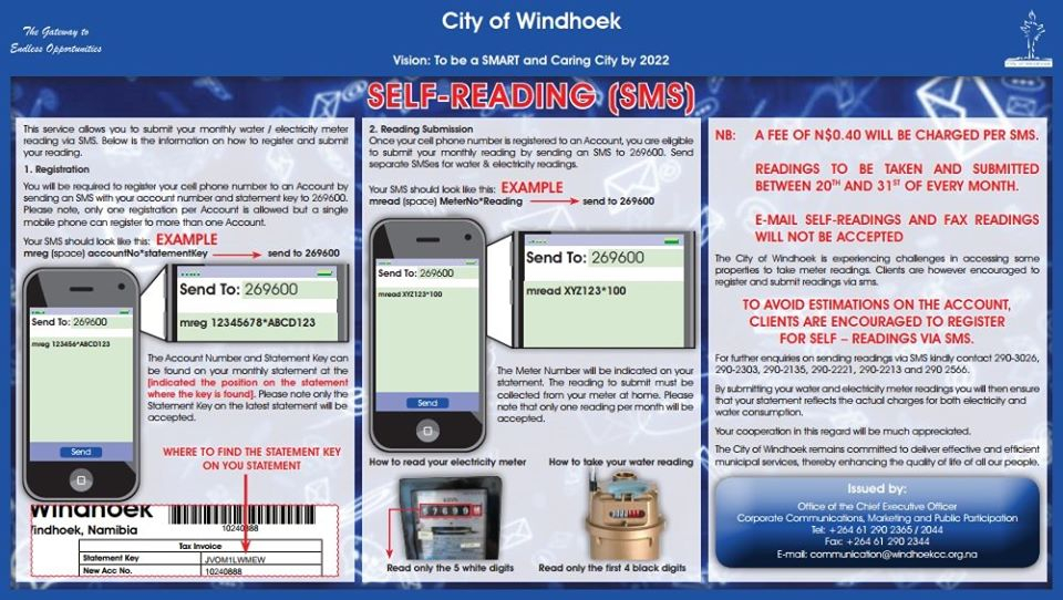 Arnel Properties City of Windhoek SMS SelfReading, Submit your
