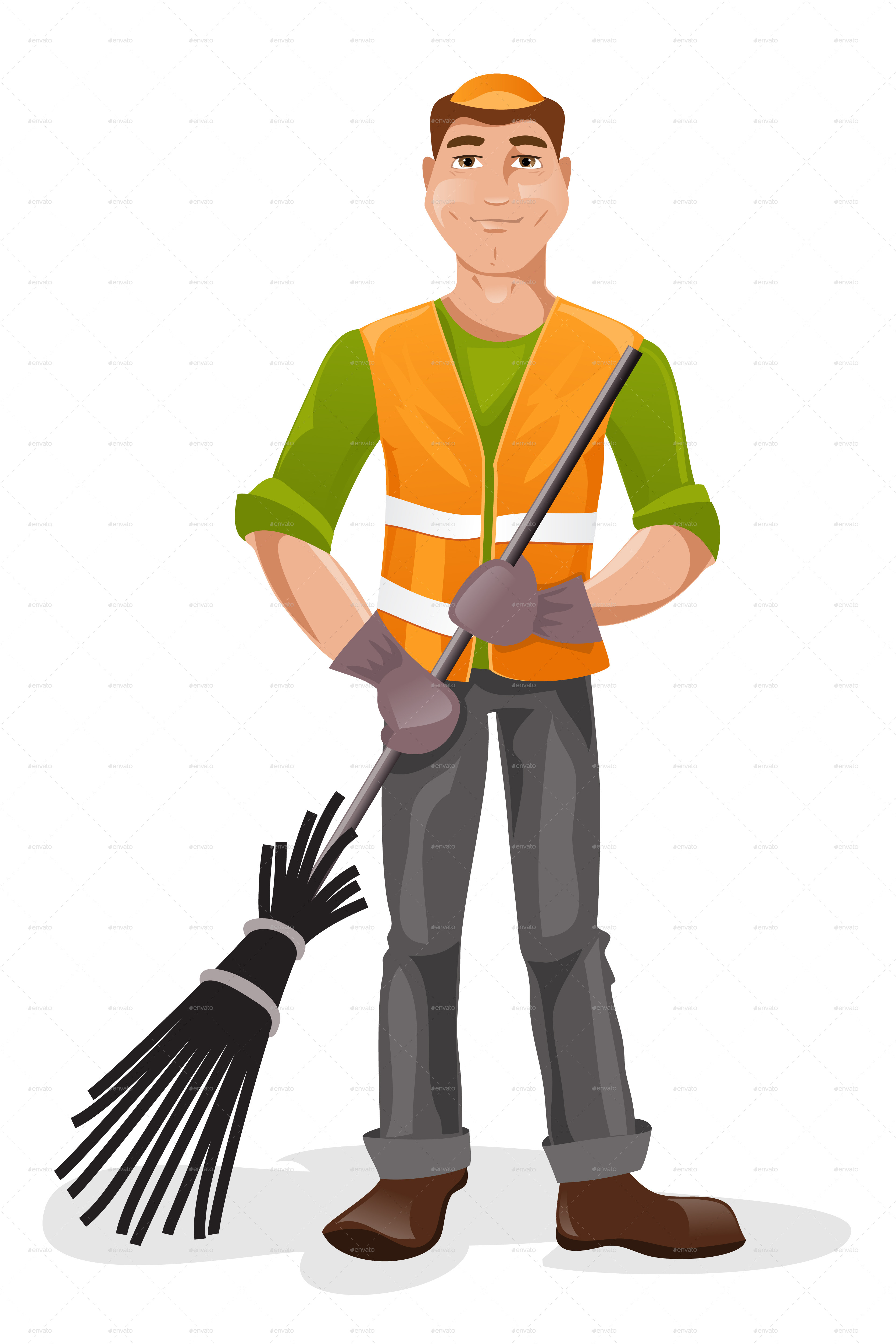 Janitor With a Broom by artbesouro GraphicRiver