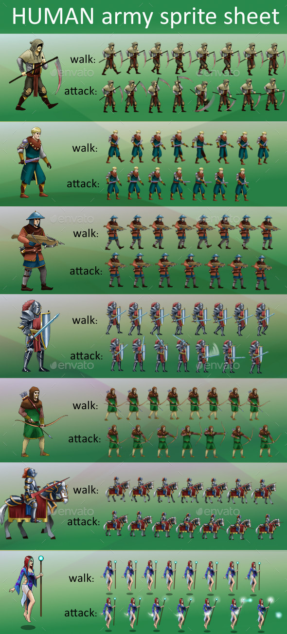 Human Army game sprite sheet by dokurobey GraphicRiver