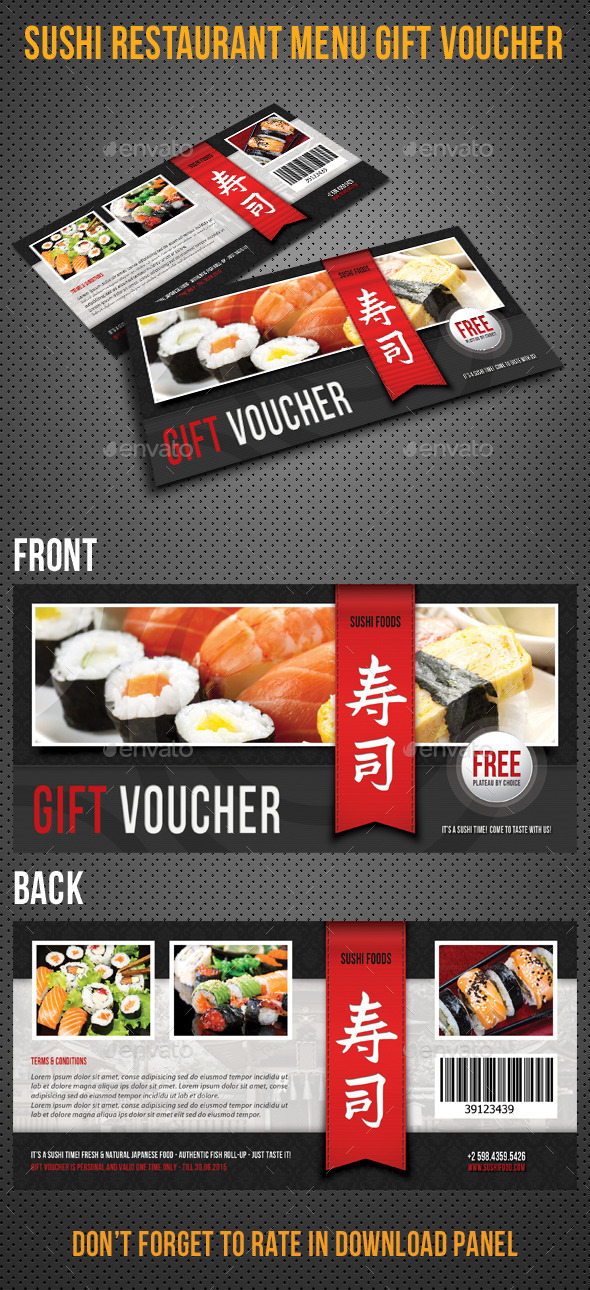Sushi Restaurant Menu Gift Voucher 04 by rapidgraf GraphicRiver
