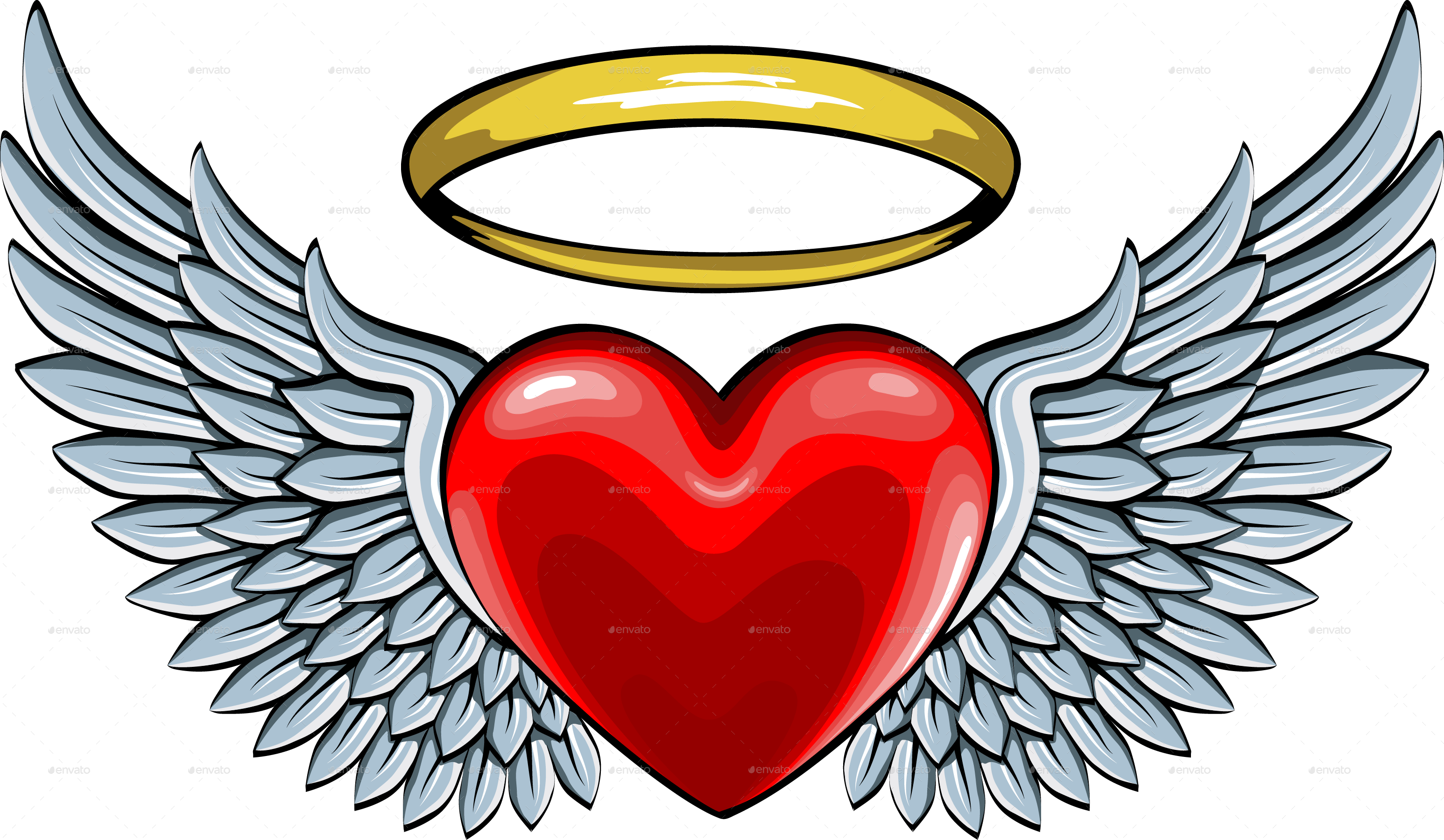 Red Heart with Angel Wings and Halo by ashmarka GraphicRiver