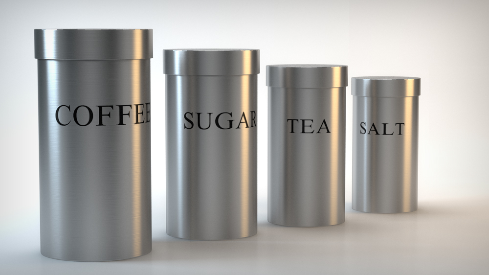Brushed Steel Canister Tea, Coffee, Salt, Sugar by opticmedia 3DOcean