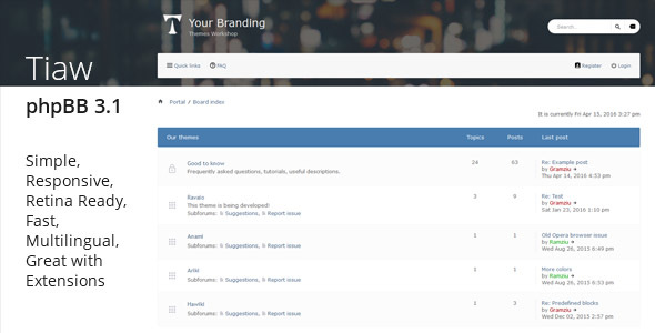 Tiaw - Classic Responsive Phpbb 3.1 Theme By Gramziu | Themeforest