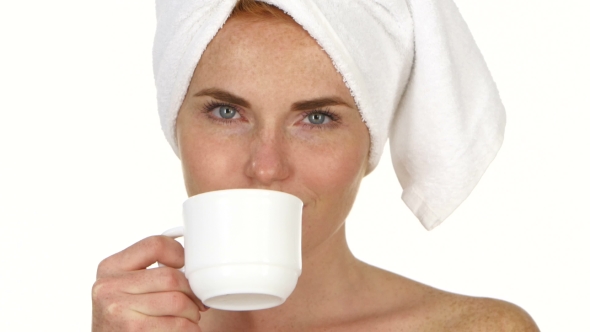 Girl Is Drinking Coffee, Bathroom by KinoMaster VideoHive