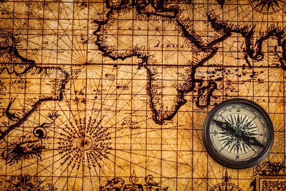 Old vintage compass on ancient map Stock Photo by f9photos PhotoDune