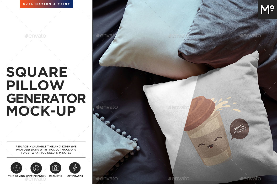 Square Pillow Generator Mockup by Mocca2Go GraphicRiver