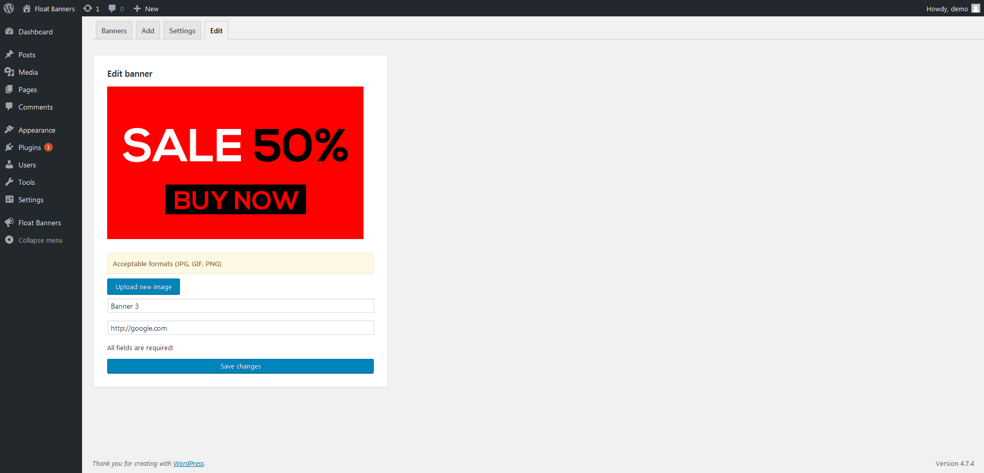 Popup banner wordpress plugin Float Banners by balambasik CodeCanyon