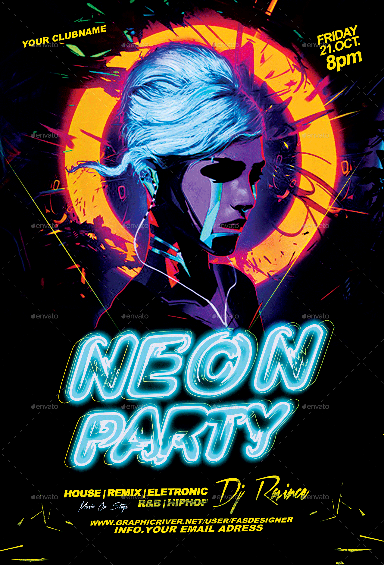 Neon Party Flyer, Print Templates GraphicRiver