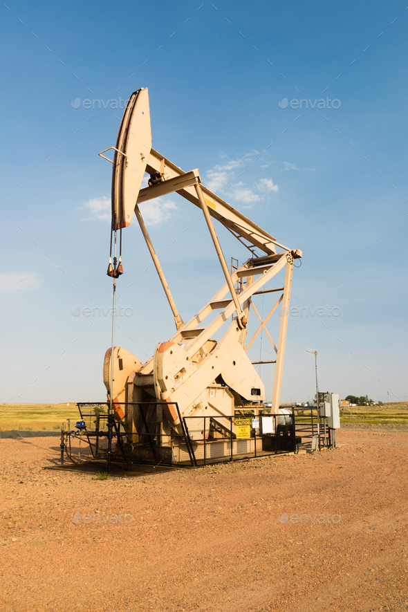Oil Derrick Pump Jack Fracking Energy Production Stock Photo by