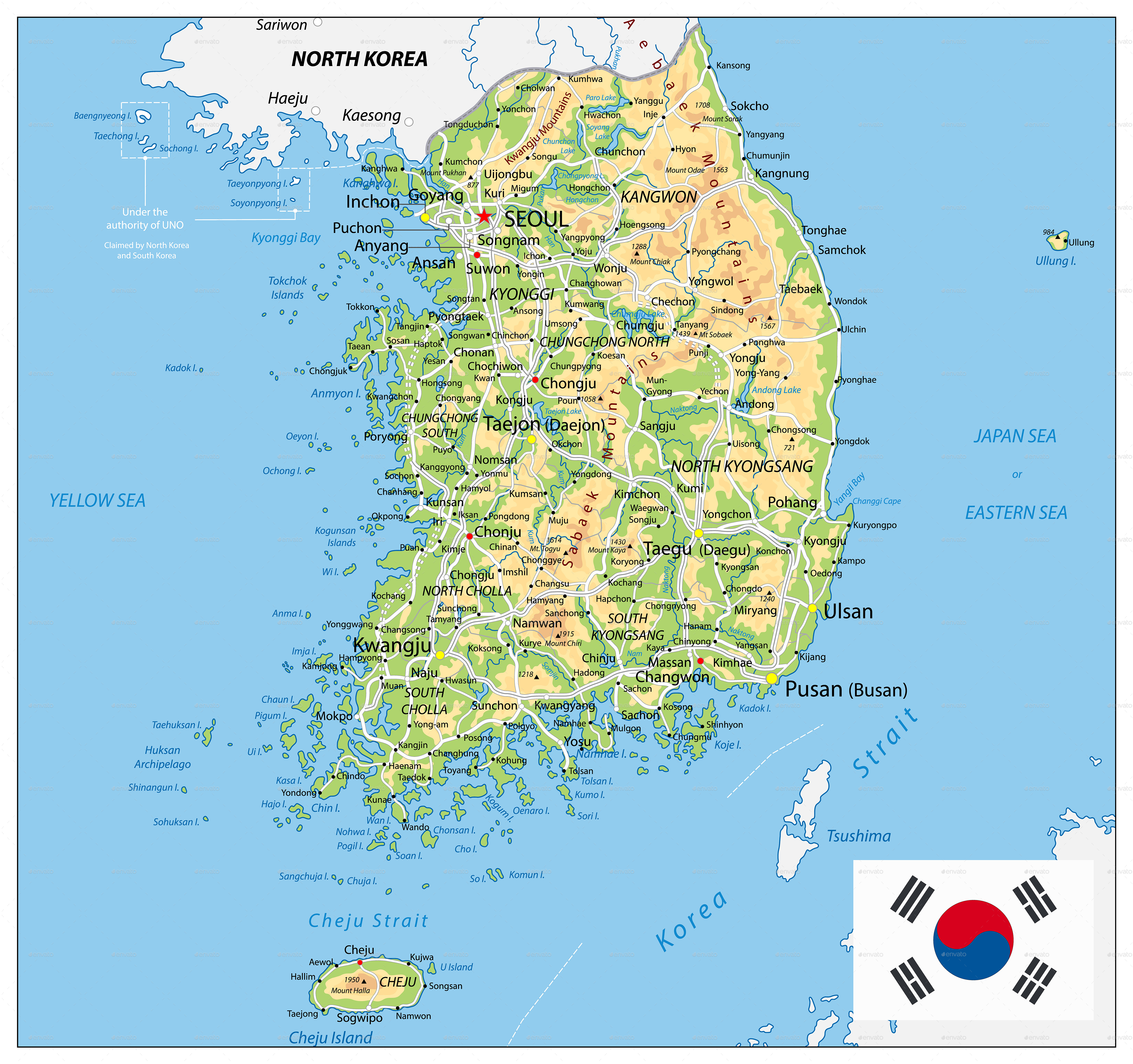 South Korea Physical Map by Cartarium GraphicRiver
