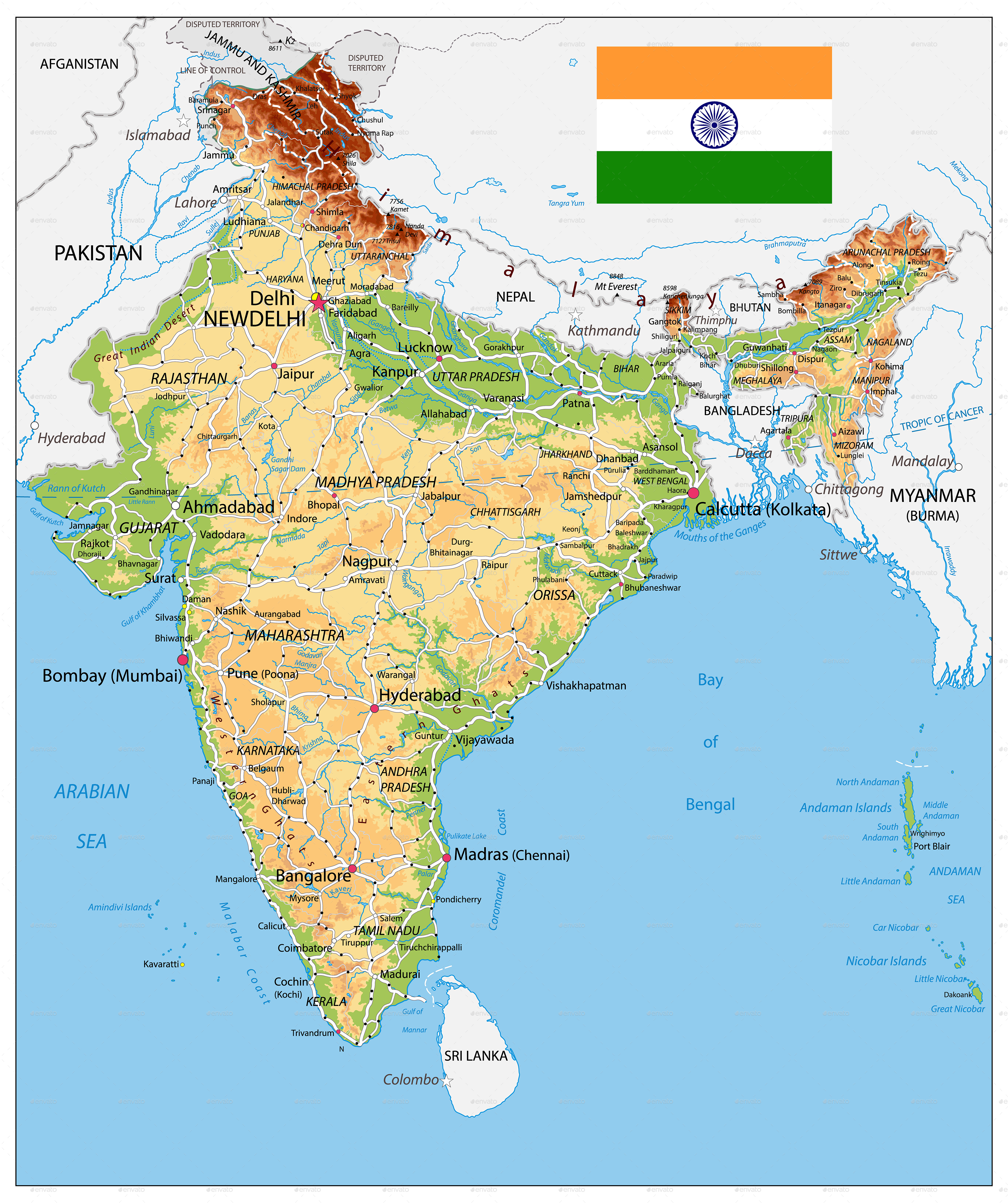 Physical Map Of India