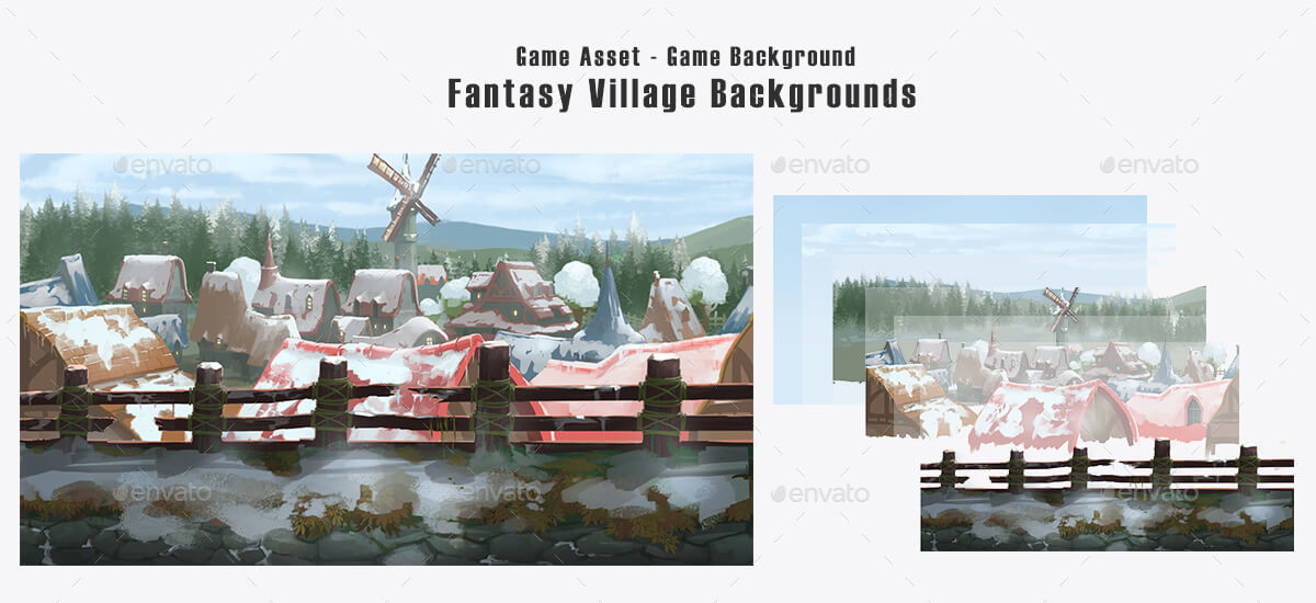5 Village 2D Game Backgrounds Parallax and Stackable by Space_Gecko