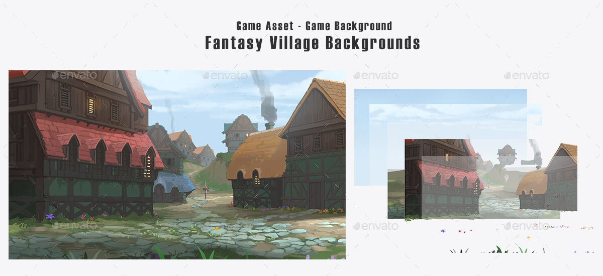5 Village 2D Game Backgrounds Parallax and Stackable by Space_Gecko