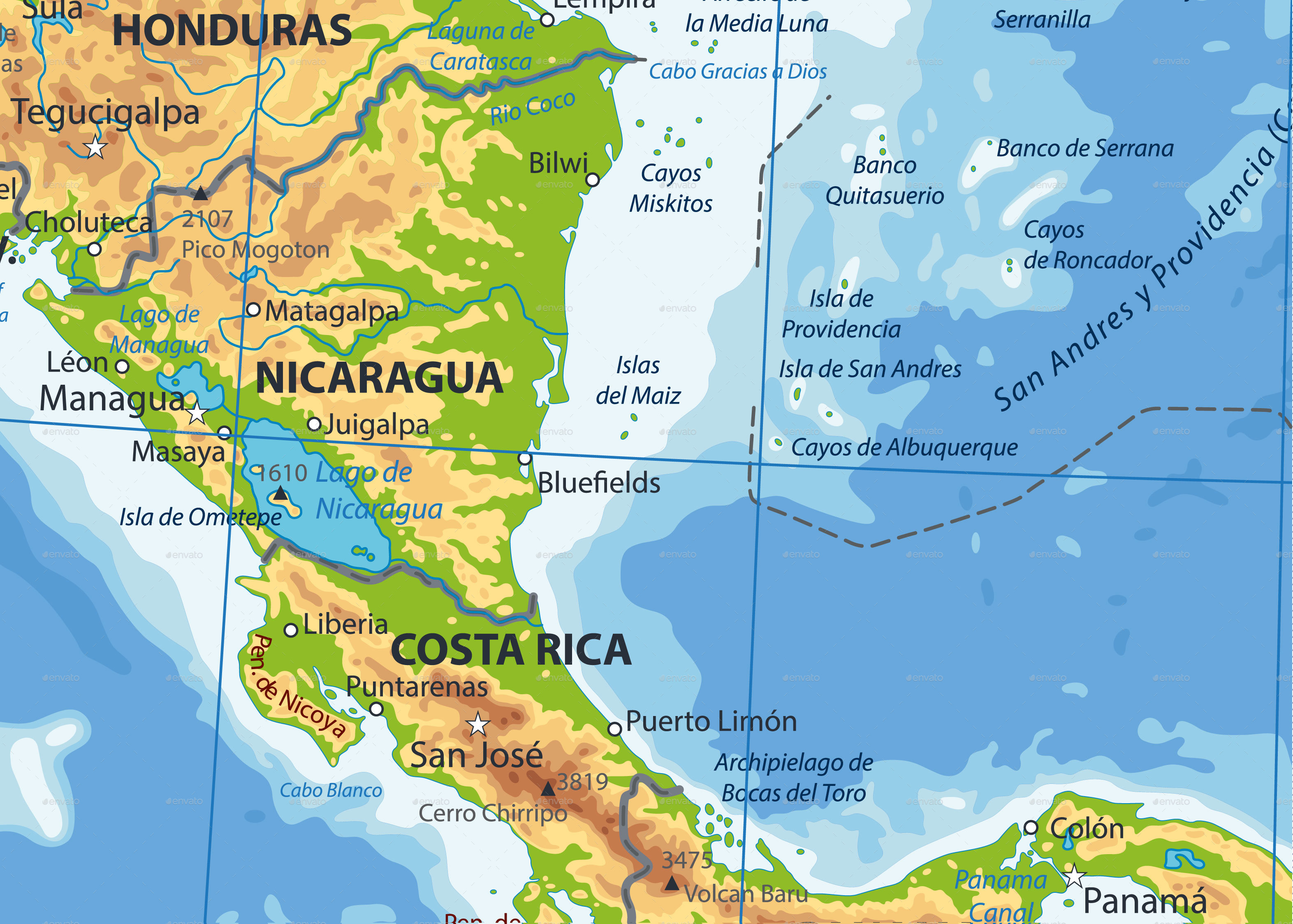 Physical Map Of Caribbean The Caribbean Physical Map by Cartarium GraphicRiver