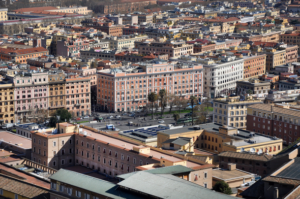Aerial view of the city of Rome, Italy. Drone shot of Roma, above view