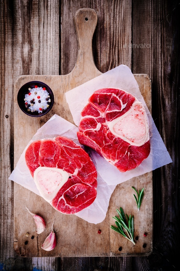 two raw fresh beef veal shank meat for ossobuco Stock Photo by nblxer