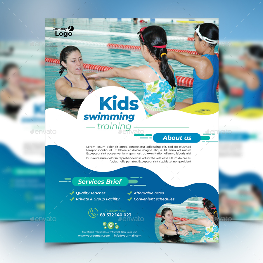Kids Swimming Training Flyer by design_station GraphicRiver