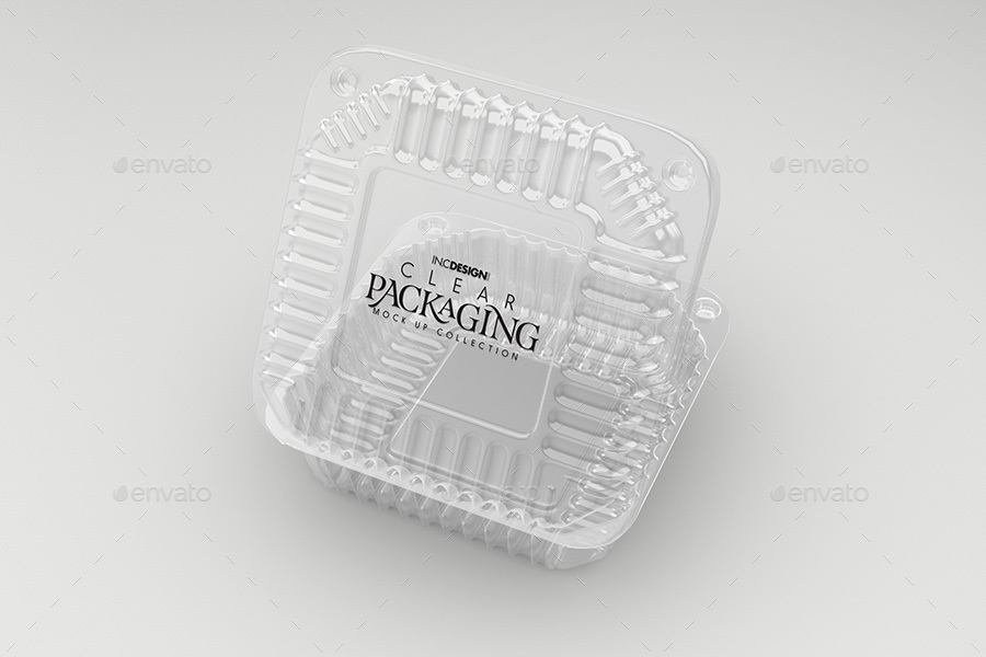 Clear Square Clamshell Food Container Packaging Mockup, Graphics