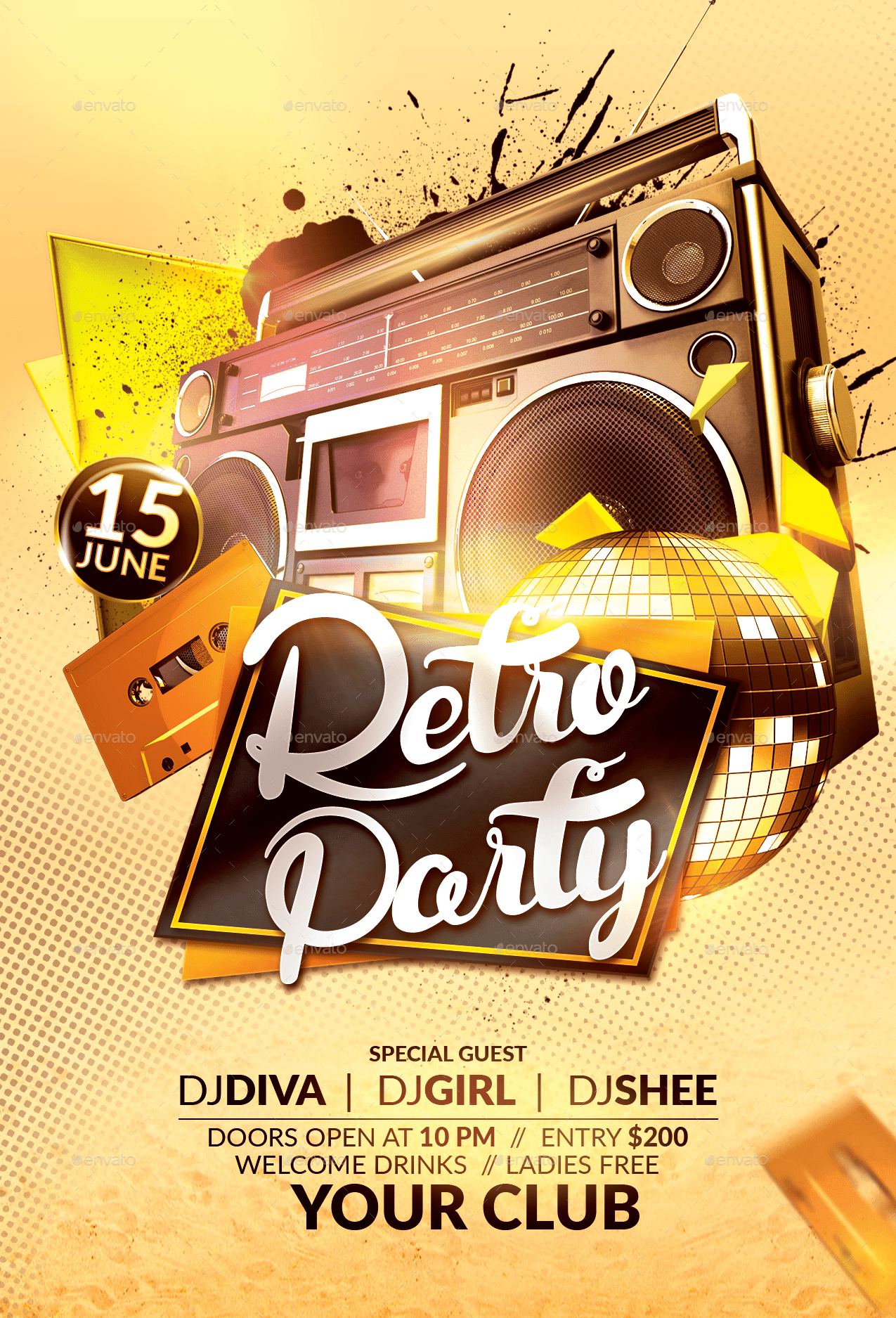Retro Party Flyer, Print Templates GraphicRiver