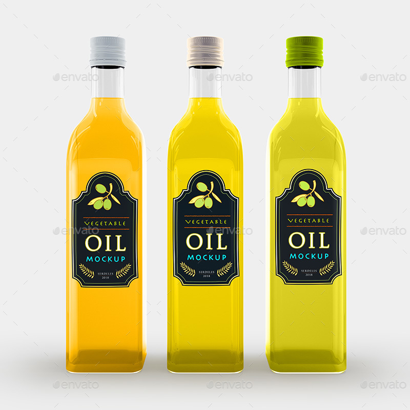 Vegetable Oil Glass Bottle Mockup, Graphics GraphicRiver