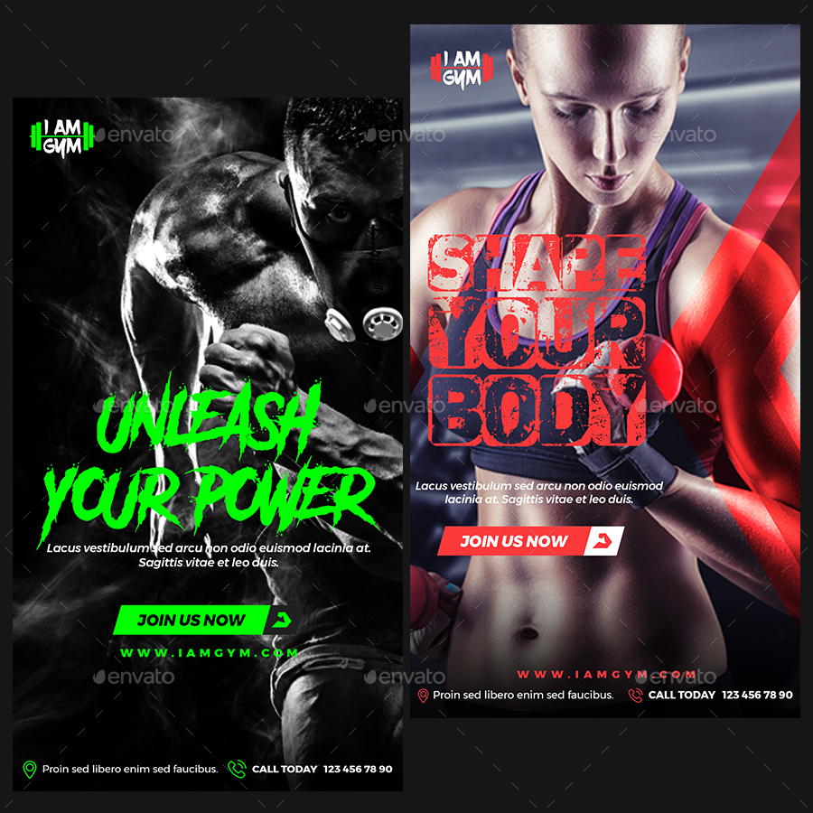 FitnessGYM Instagram Post and Stories,  Elements GraphicRiver