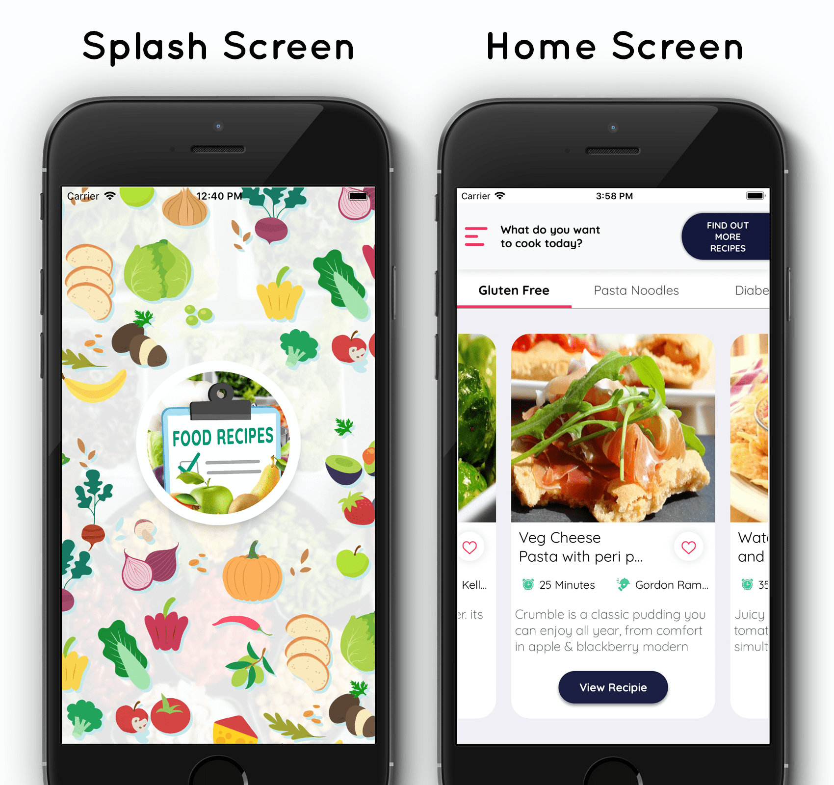 Food Recipe iPhone app with add recipe by chef SWIFT 4