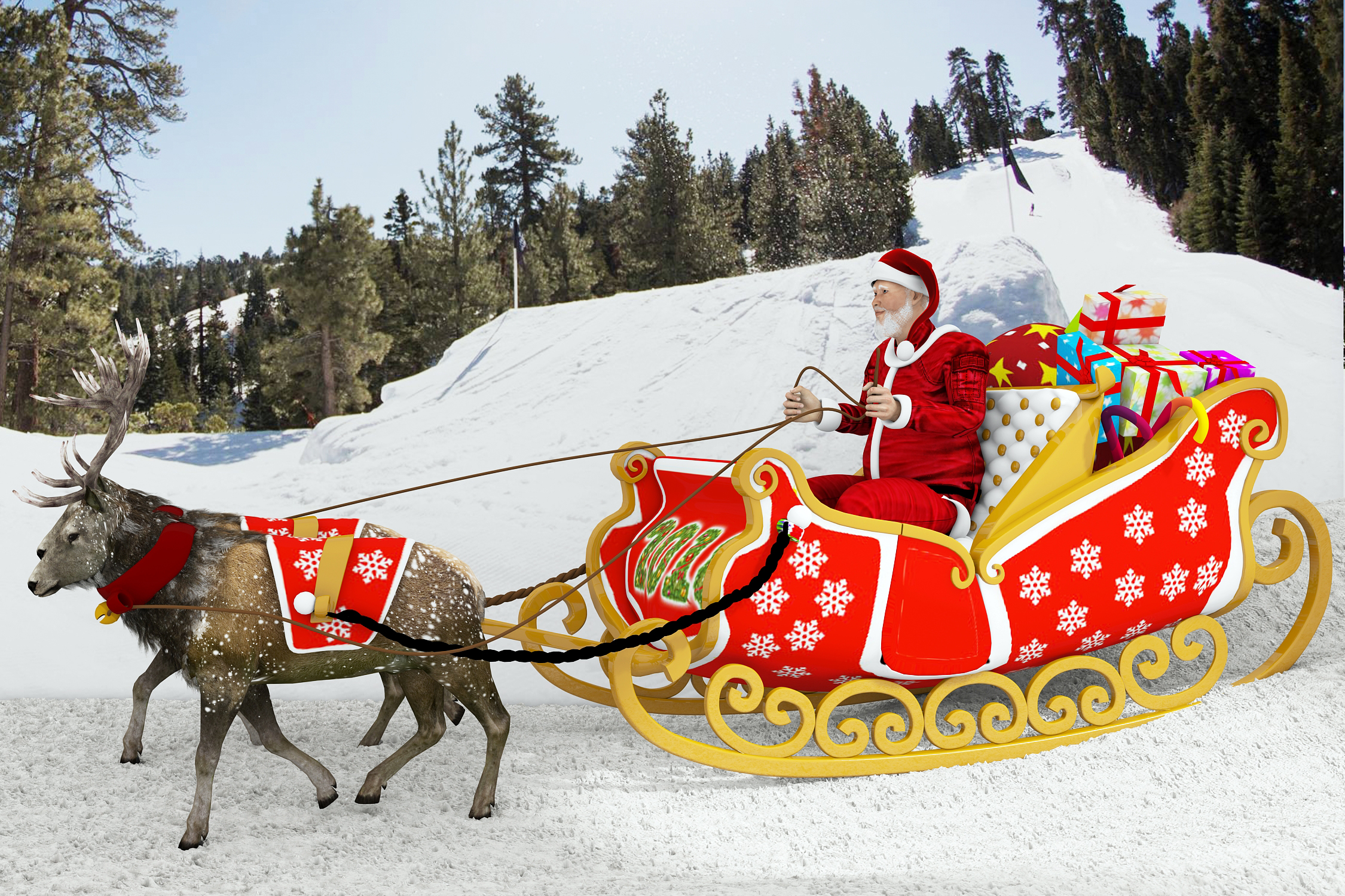 Santa Claus rides reindeer sleigh by tranduyhieu 3DOcean