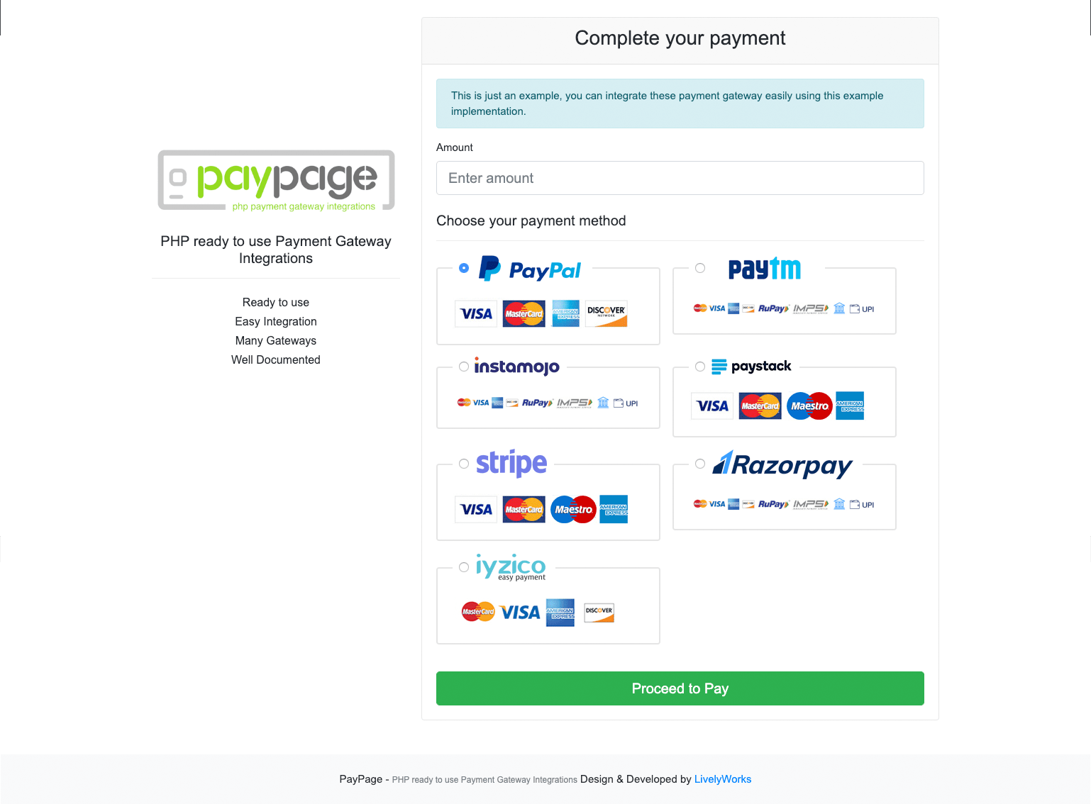 PayPage PHP ready to use Payment Gateway Integrations by livelyworks