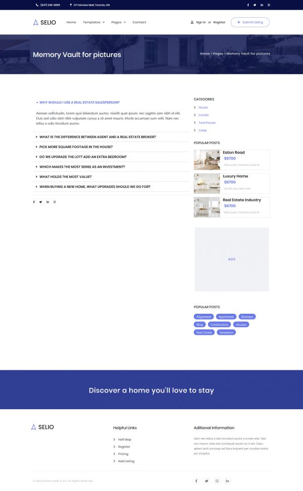 Selio Real Estate Directory Template Kit by sanljiljan ThemeForest