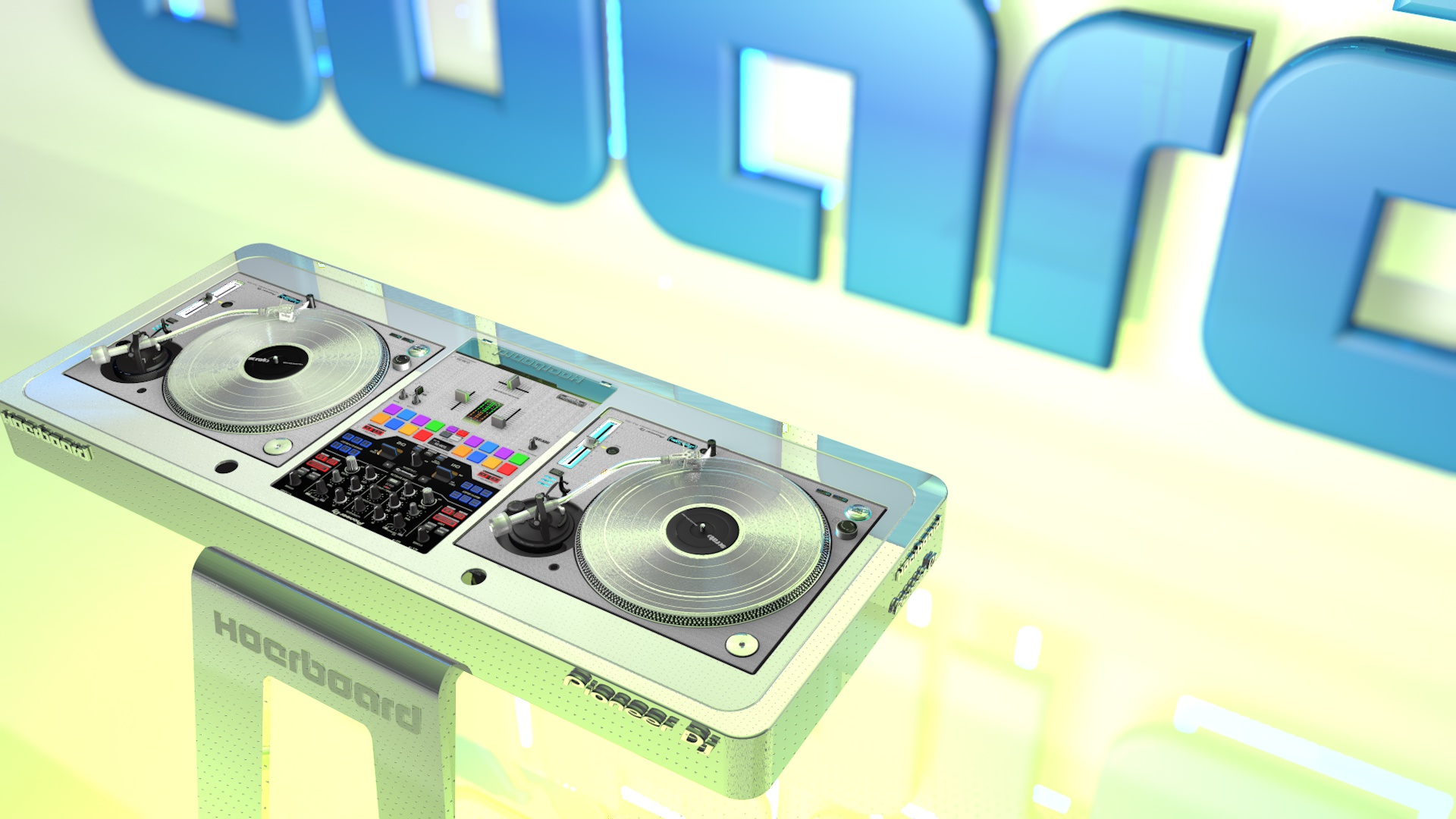DJ Stand Hoerboard with 2 turntables and DJ mixer by HumanGraphics