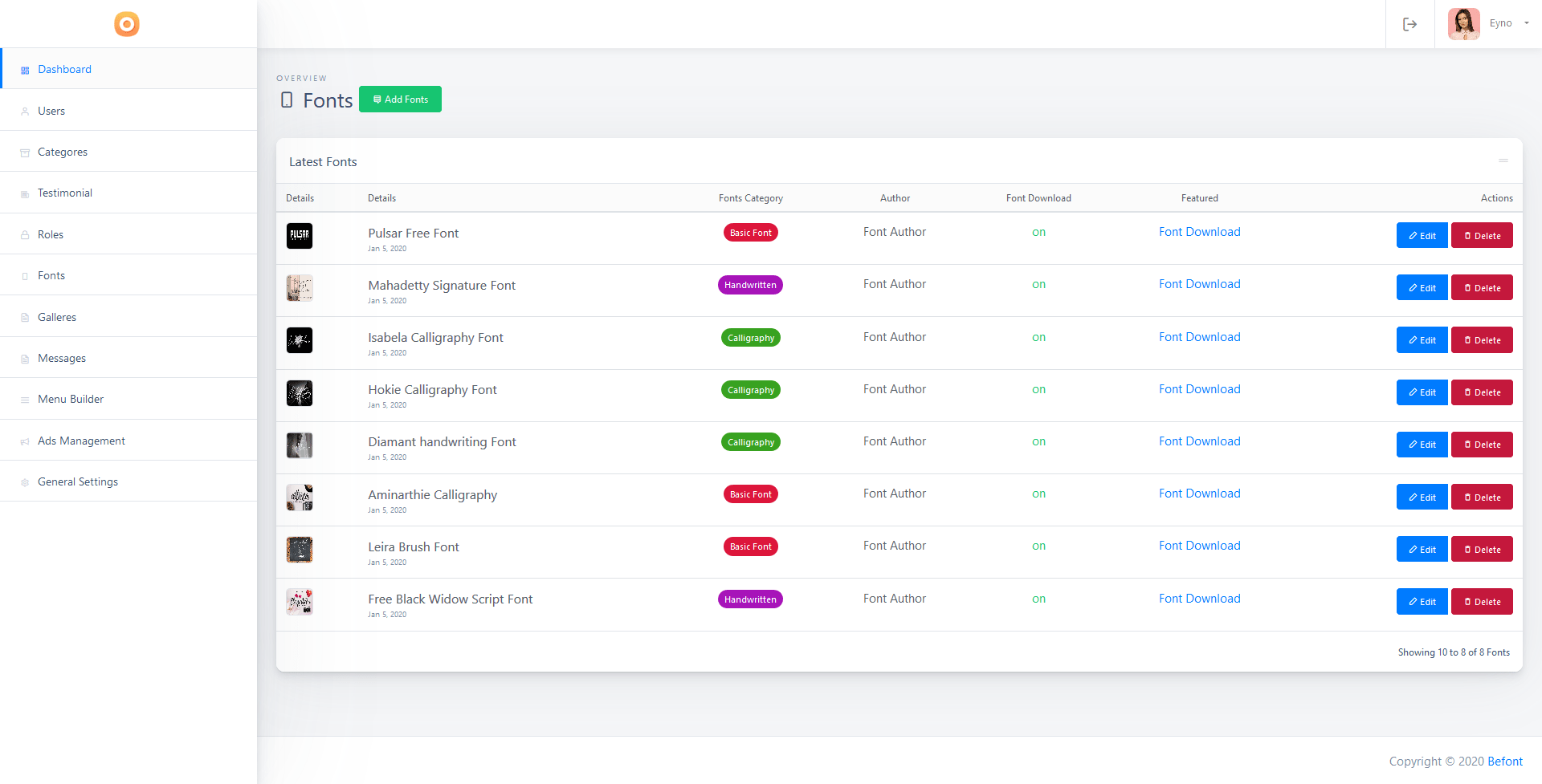 Befont script Free fonts downloads System with Website