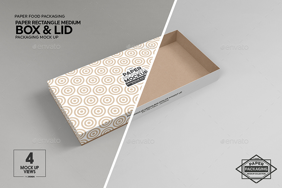 Medium Rectangular Paper Box and Lid Packaging Mockup, Graphics