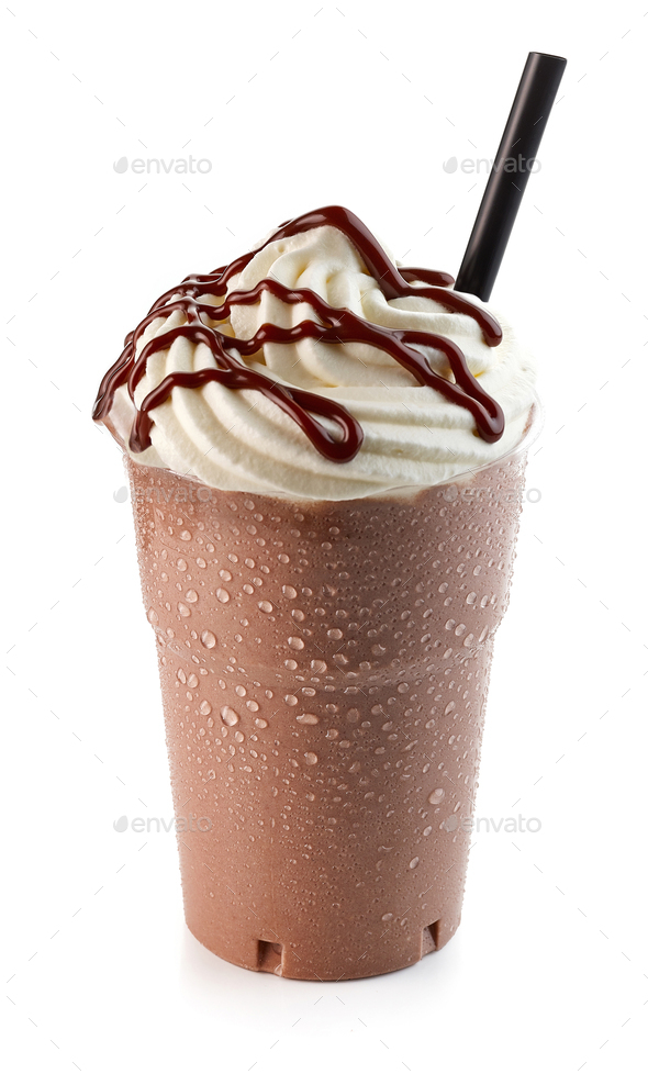 chocolate milkshake in plastic take away cup Stock Photo by magone