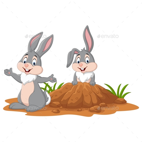 Cartoon Rabbits Clipart Graphic, Vectors GraphicRiver