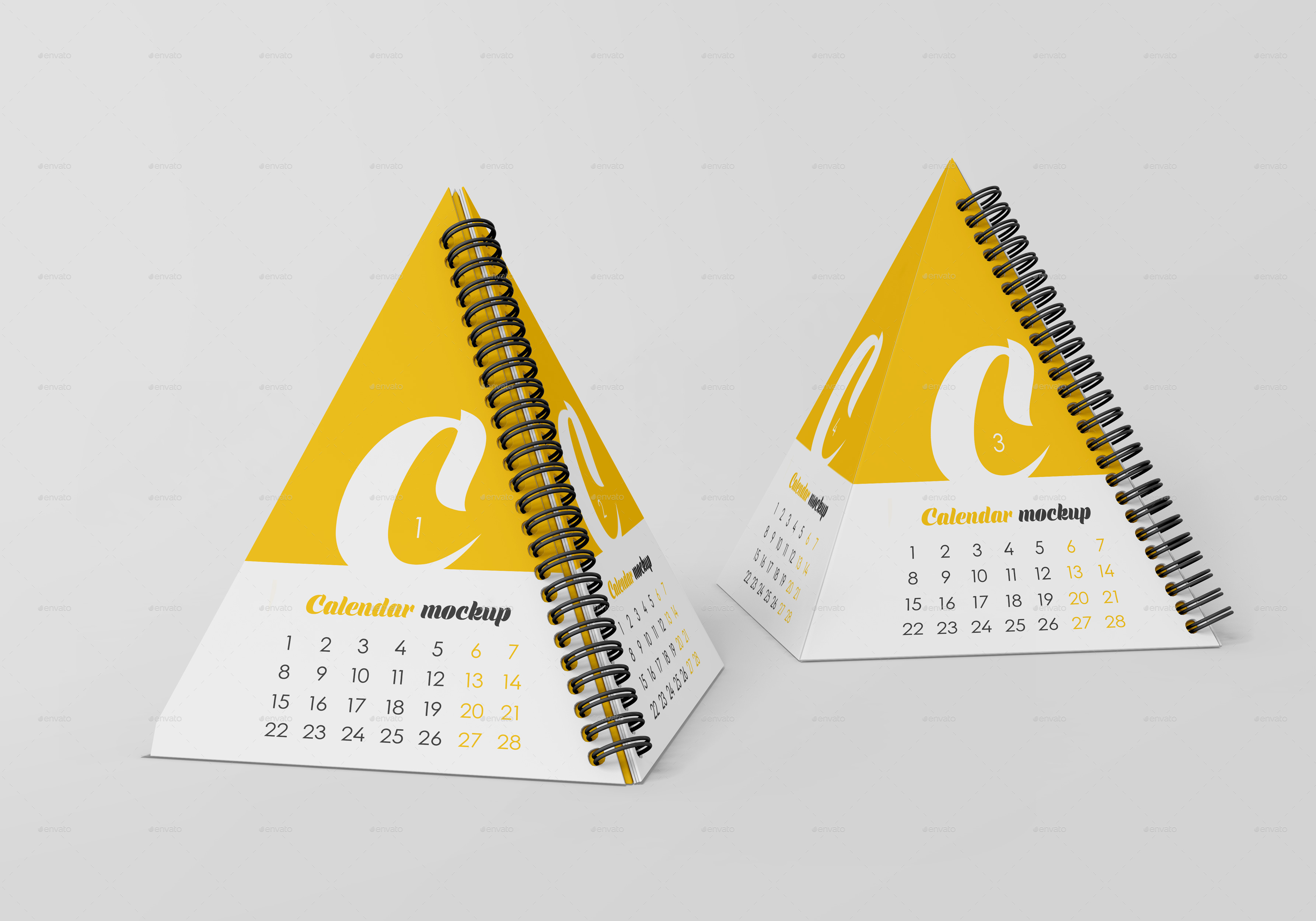 Spiral Pyramid Desk Calendar Mockup Set, Graphics GraphicRiver