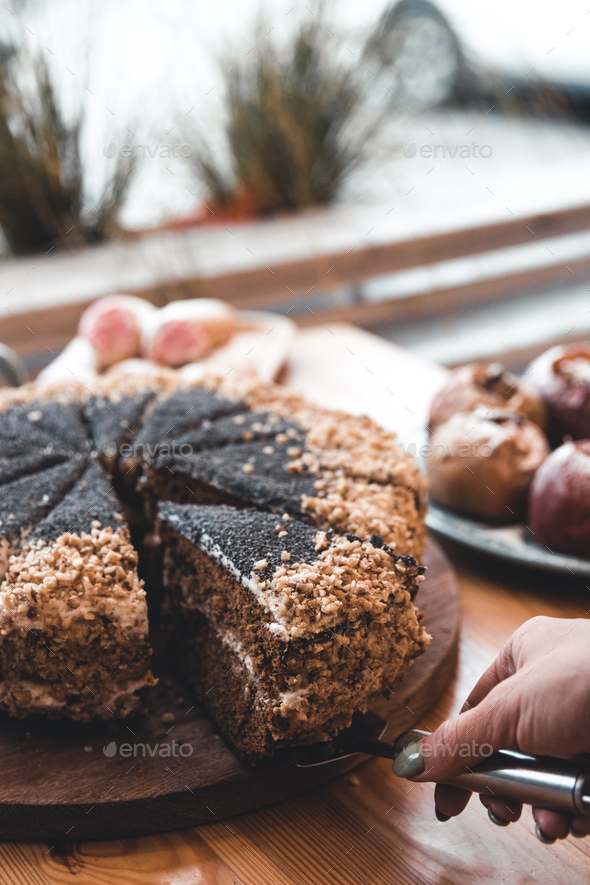 Slice of Austrian poppy seed cake Stock Photo by serbogachuk PhotoDune