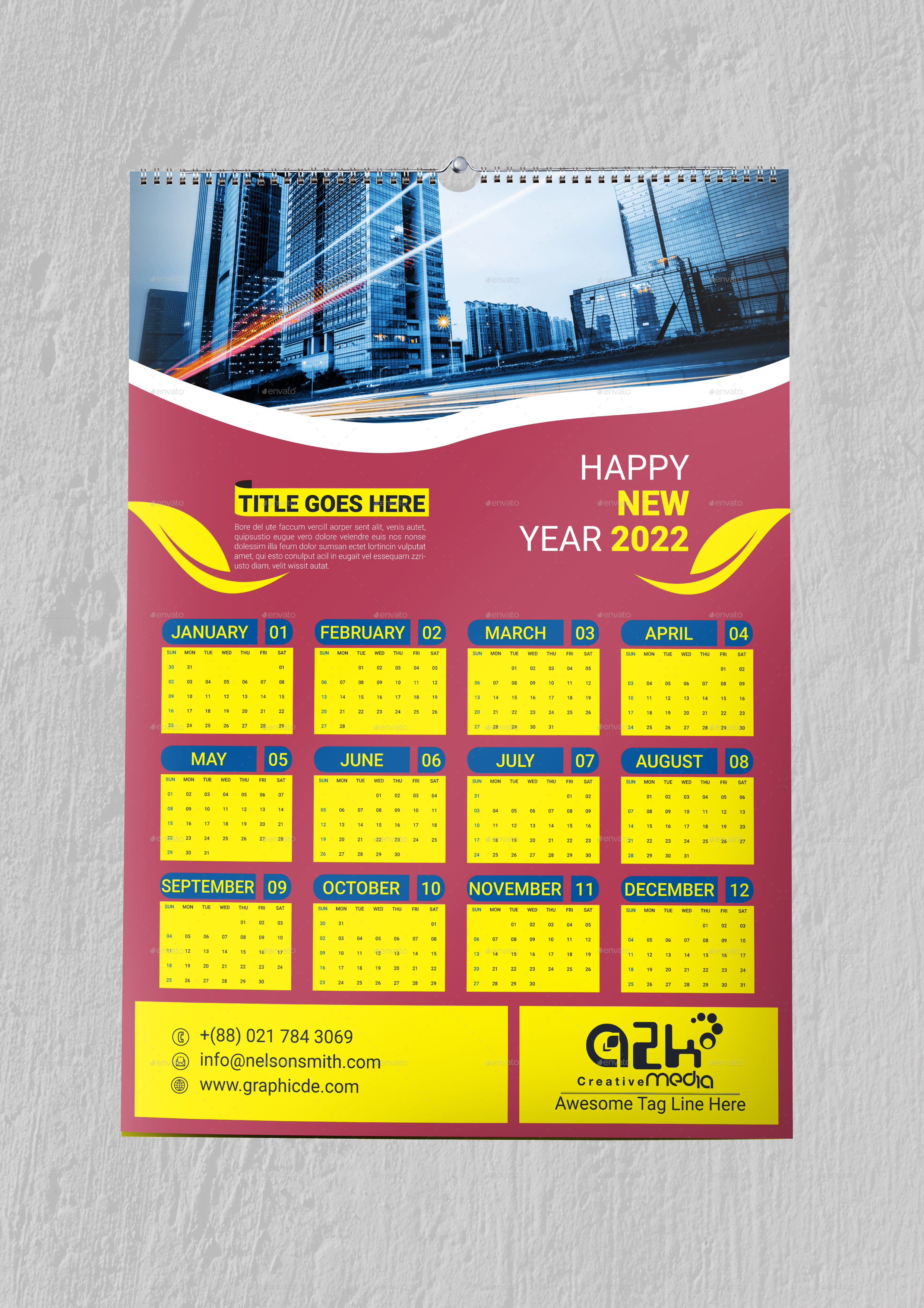 One Page Calendar 2022 Year 2022 One Page Wall Calendar, Multi Colored On White Background. Vector Template Stock Vector Image & Art - Alamy