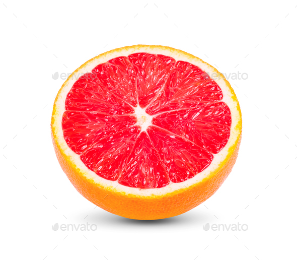 pink orange grapefruit slice isolated on white background Stock Photo by spamas