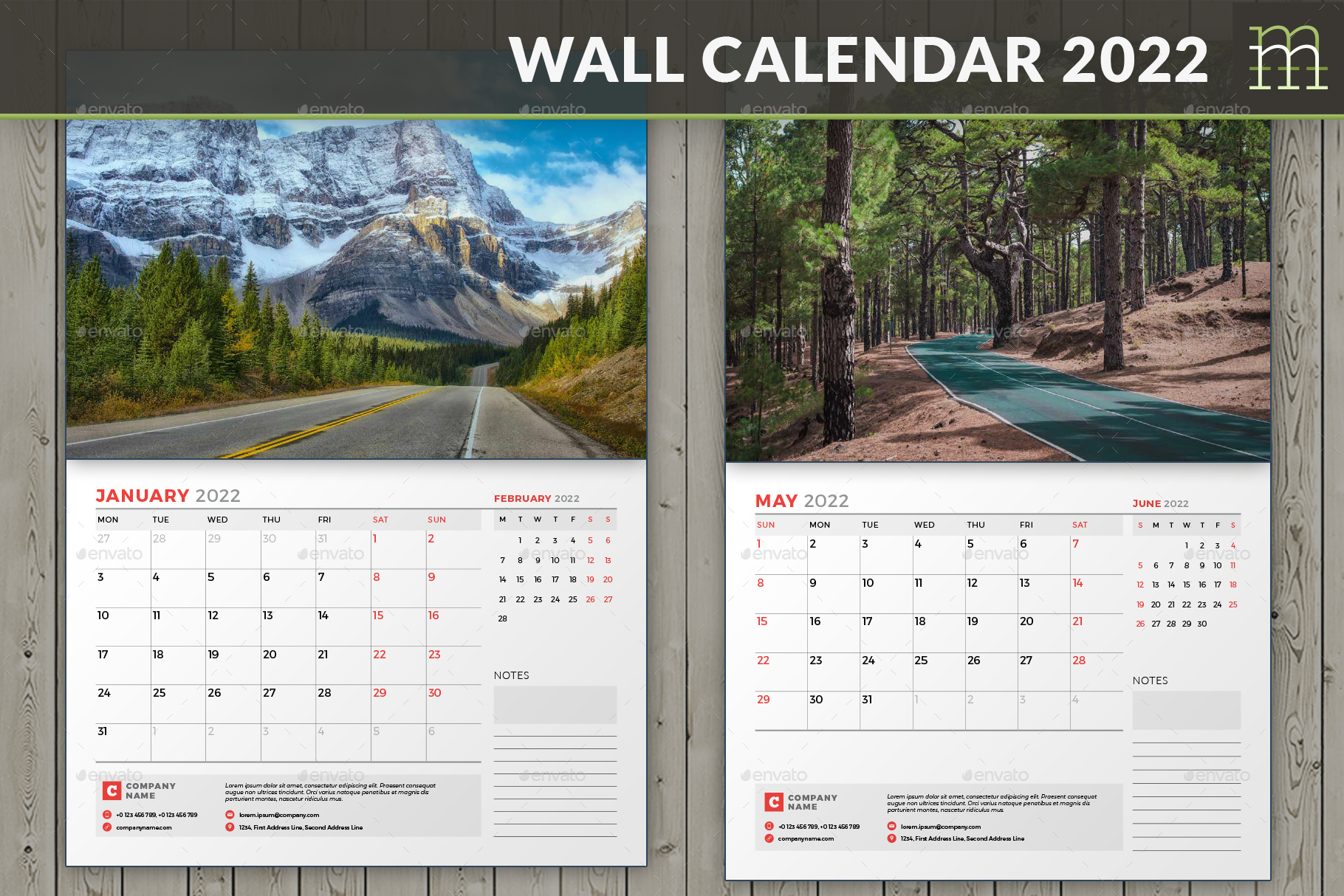 Wall Calendar 2022, Print Templates GraphicRiver