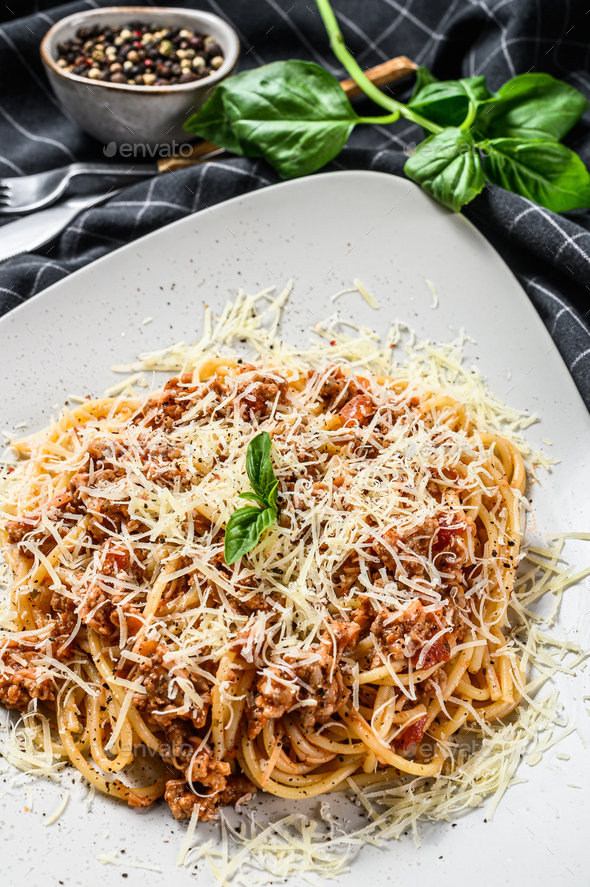 Traditional Italian spahgetti Bolognaise, Bolognese, pasta noodles