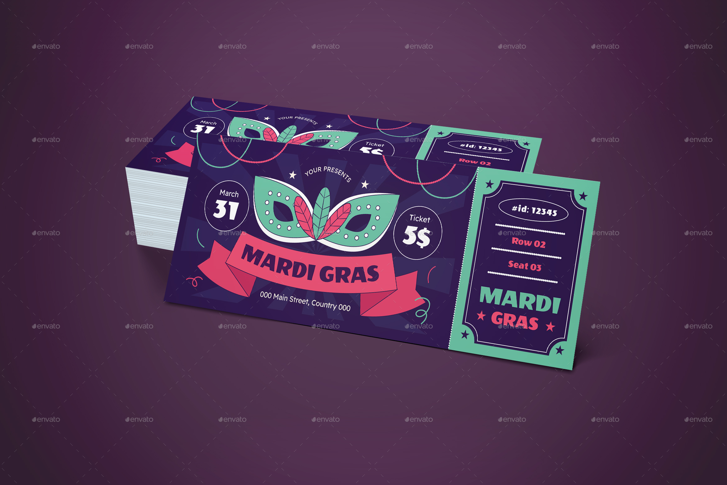 Ticket Mardi Gras by graphicook GraphicRiver