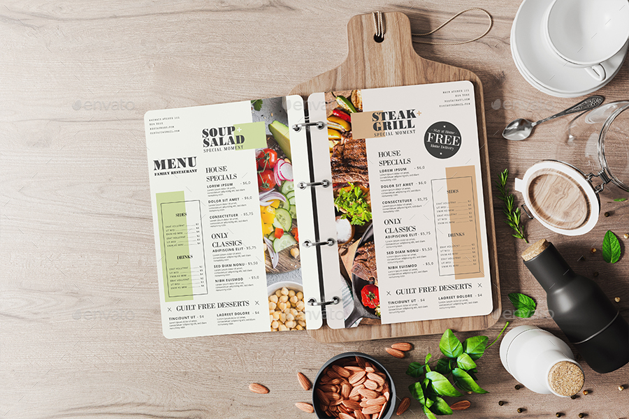 Restaurant Menu On Cutting Board Mockup, Graphics GraphicRiver