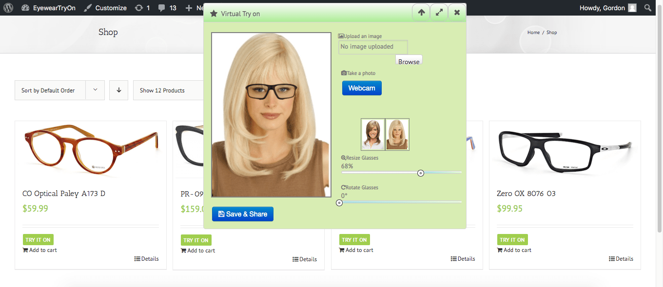 Eyewear Virtual Tryon Popup WordPress by Go CodeCanyon