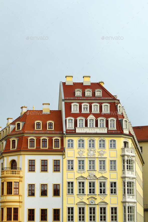Colorful houses in the Old Town center of Dresden, Germany Stock Photo by didesign