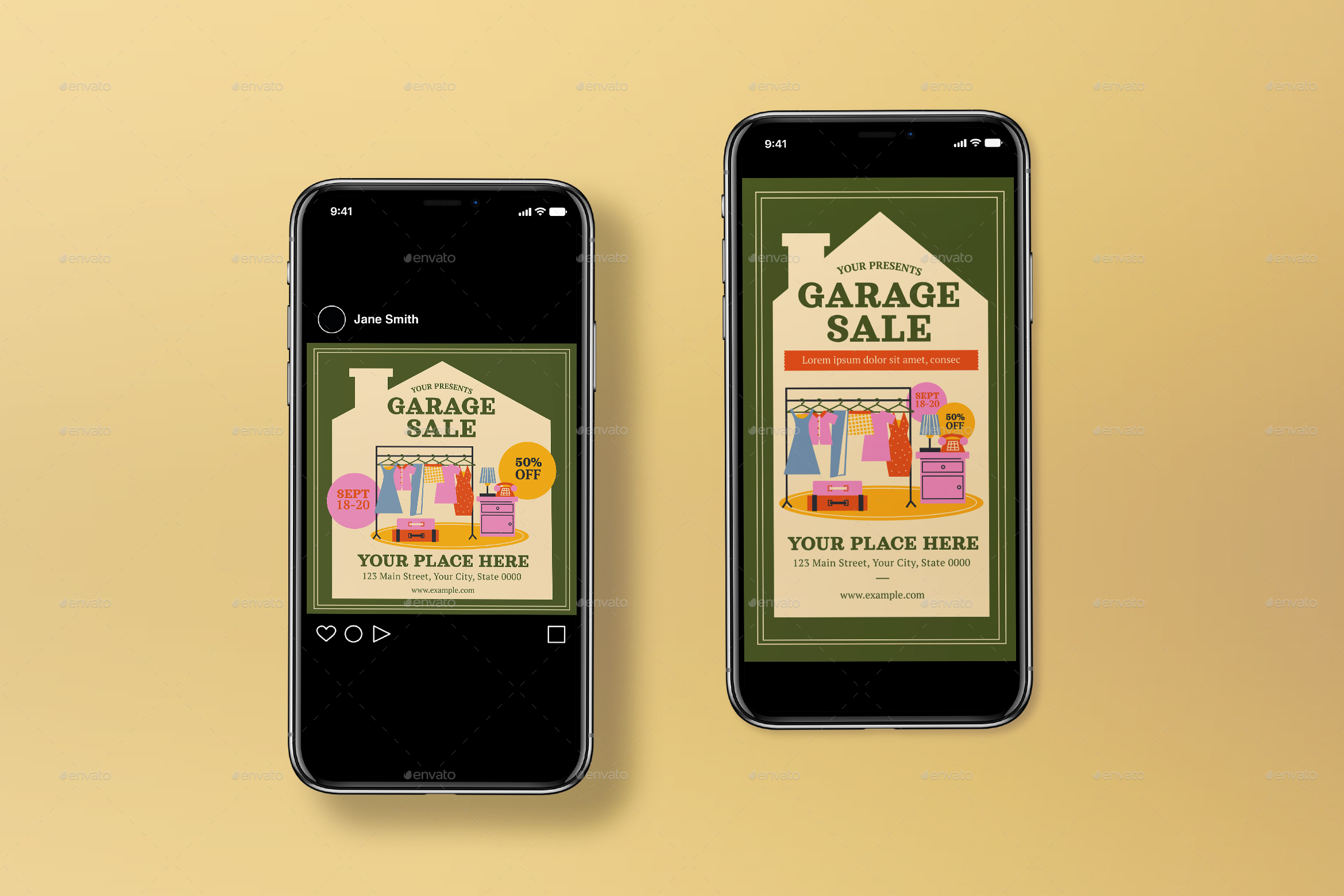 Green Flat Design Garage Sale Flyer Set, Print Templates GraphicRiver