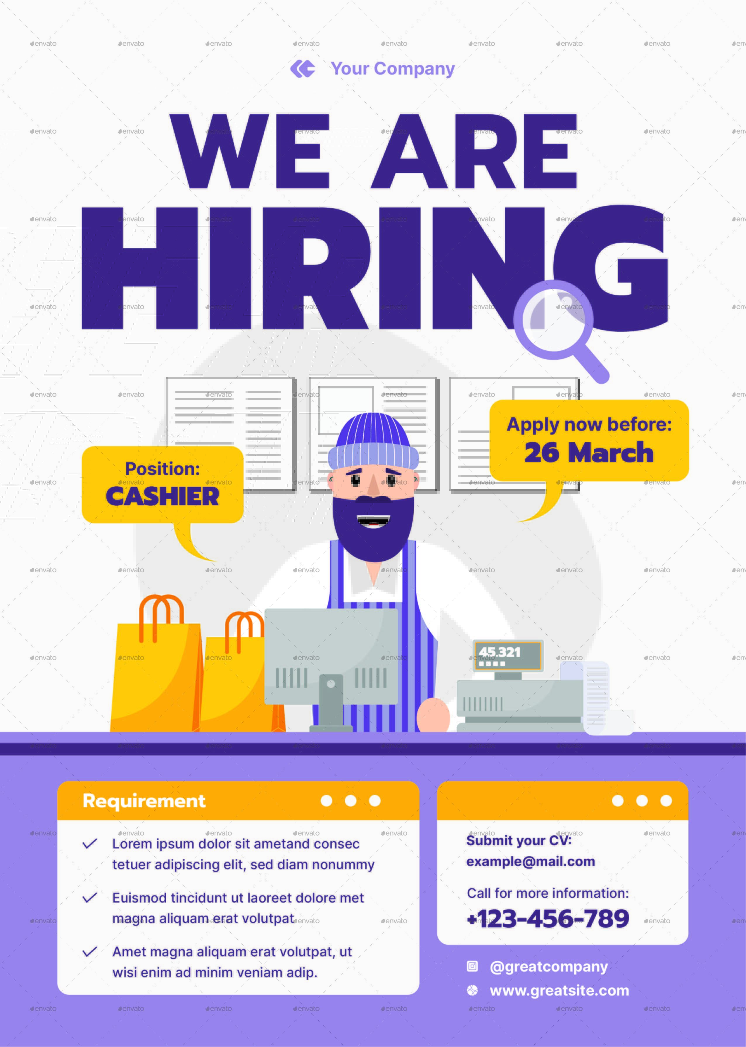 Cashier Job Hiring Flyer, Print Templates GraphicRiver