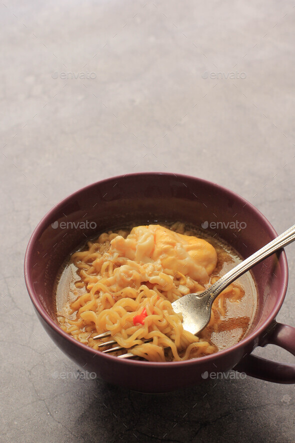 Indonesian Instant Noodles (Junk Food) with Cut Chillies Stock Photo by