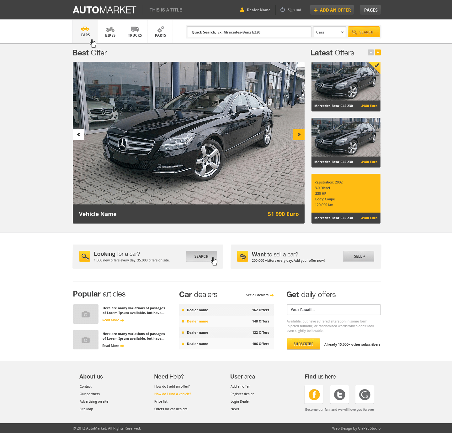 AutoMarket HTML Vehicle Marketplace Template by ClaPat ThemeForest